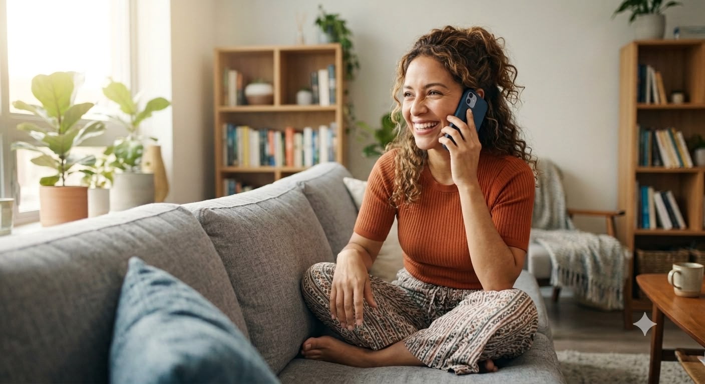 Paciente sonriendo durante una llamada de seguimiento en español